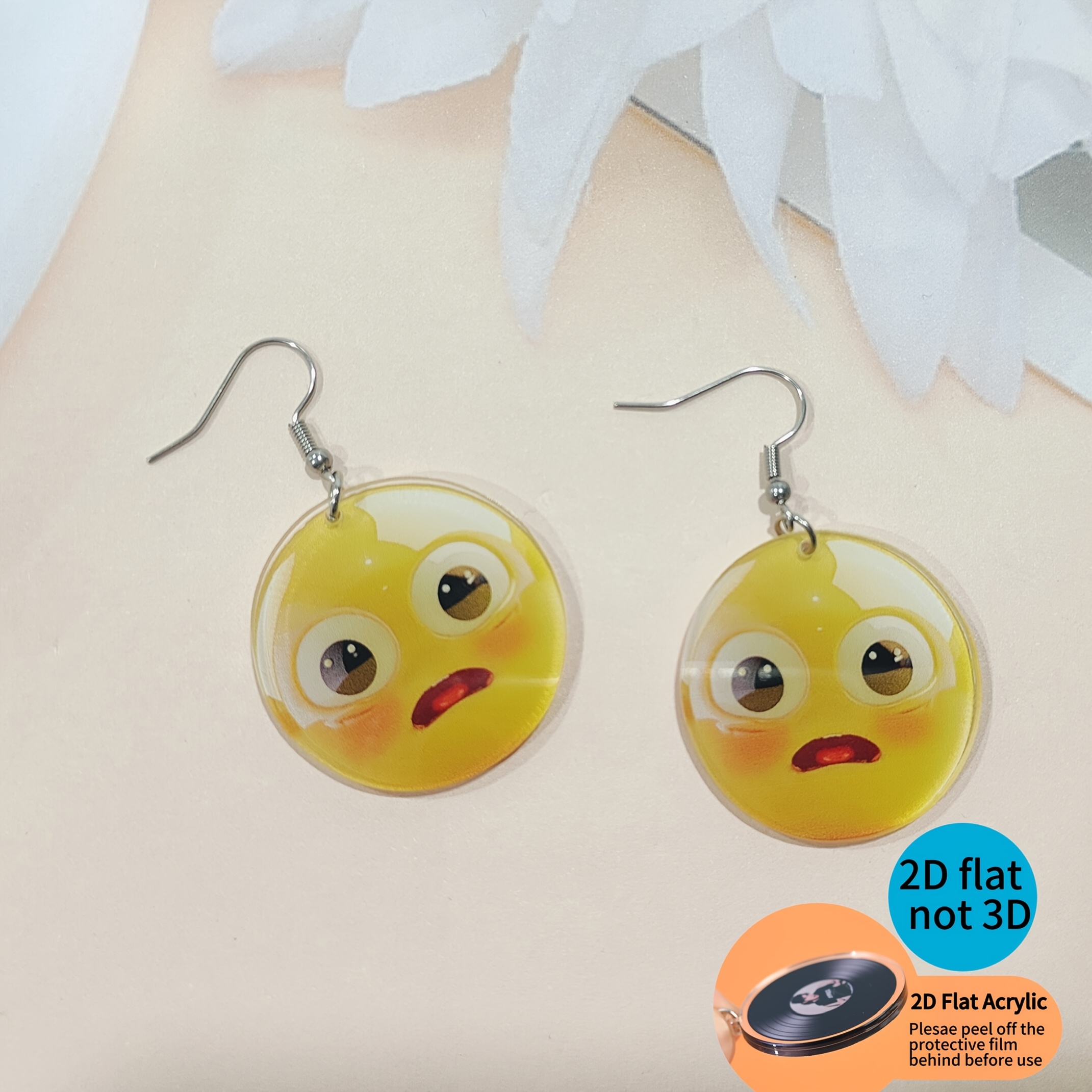 2D Flat Emoji Face Acrylic Earrings Set